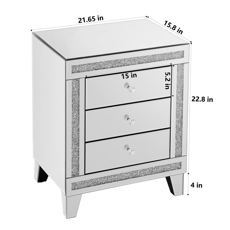 21.5 inch X15.8 inchX26.8 inch Silver Mirror Three Drawer Cabinet,Multi Functional Storage Cabinet