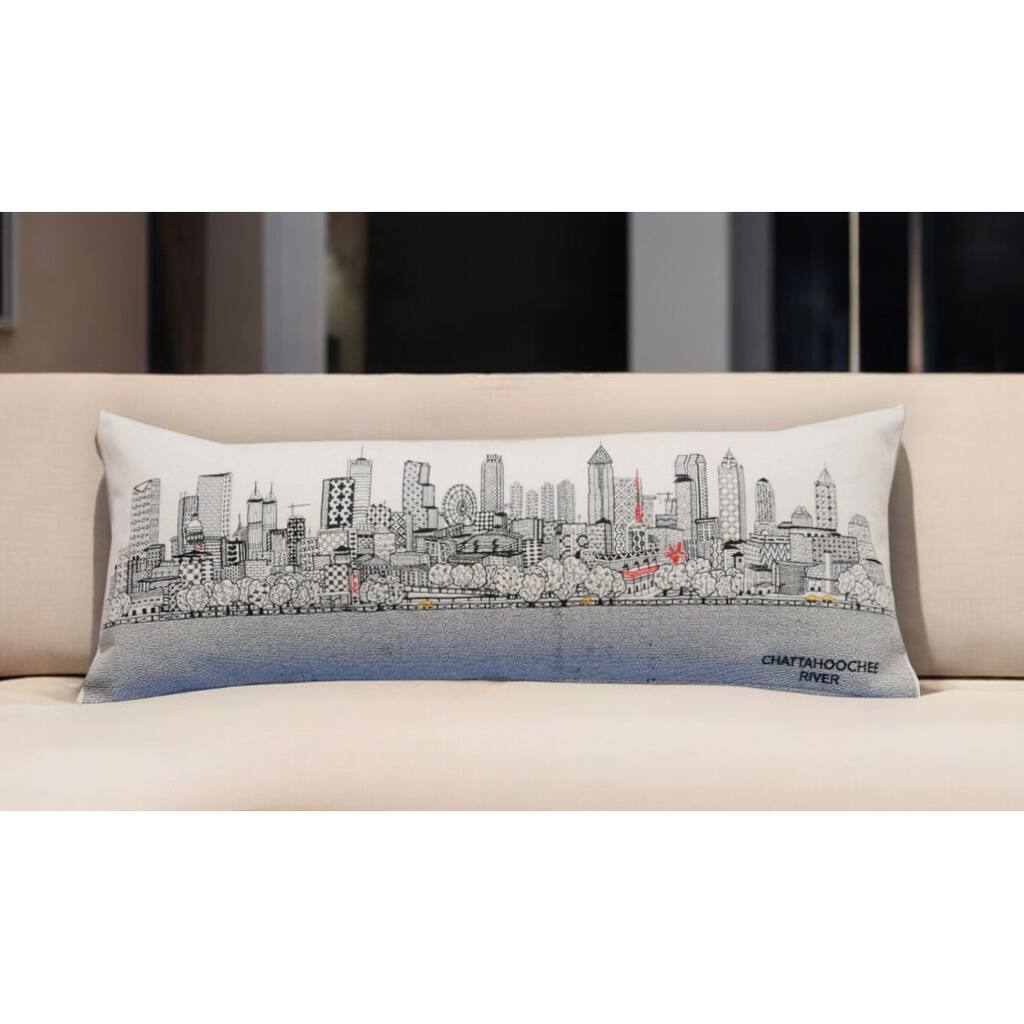 HomeRoots 35" White Atlanta Daylight Skyline Lumbar Decorative Pillow