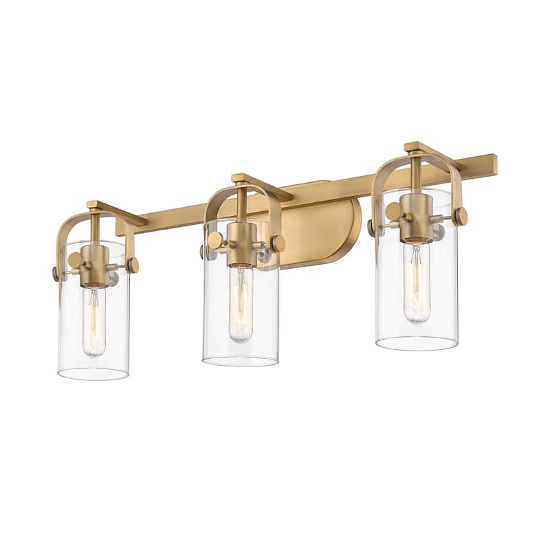Innovations Lighting Pilaster II Cylinder - 3 Light 7" Wall-Mounted Bath Vanity Light - Clear/Brushed Brass