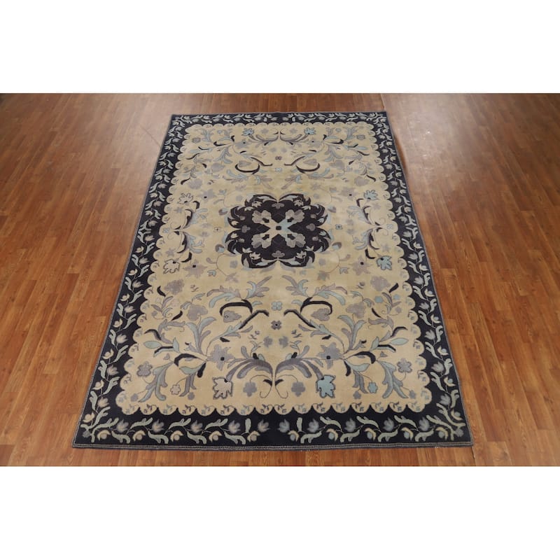 Floral Medallion Art Deco Chinese Area Rug Handmade Wool Carpet - 6'0"x 8'10"
