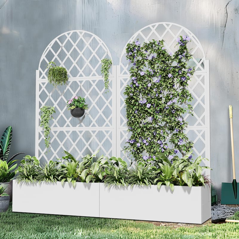 Movable Raised Garden Bed with Trellis and Lockable Wheels - 71*35