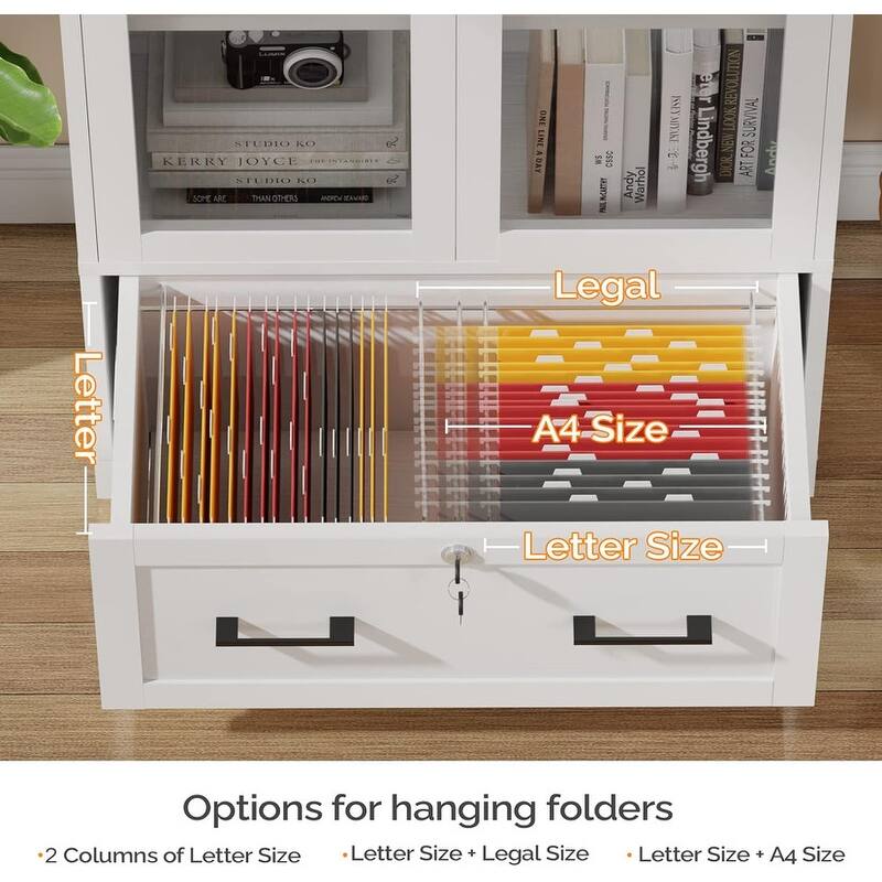 Large Combo Storage Cabinet Display Bookcase Glass Doors Pantry