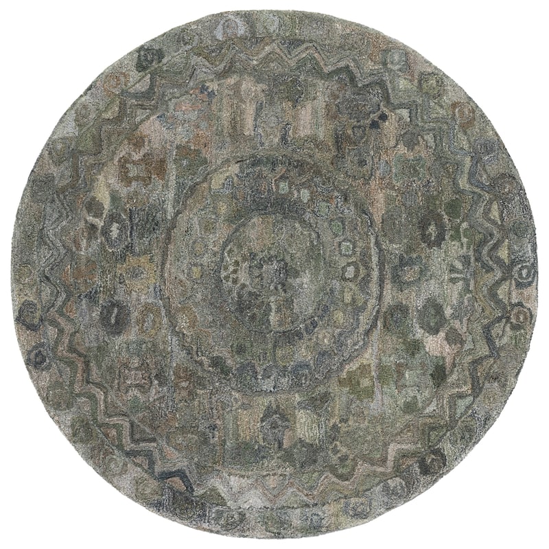 SAFAVIEH Handmade Anatolia Ramzia Traditional Rug - 6' Round - Dark Green/Brown