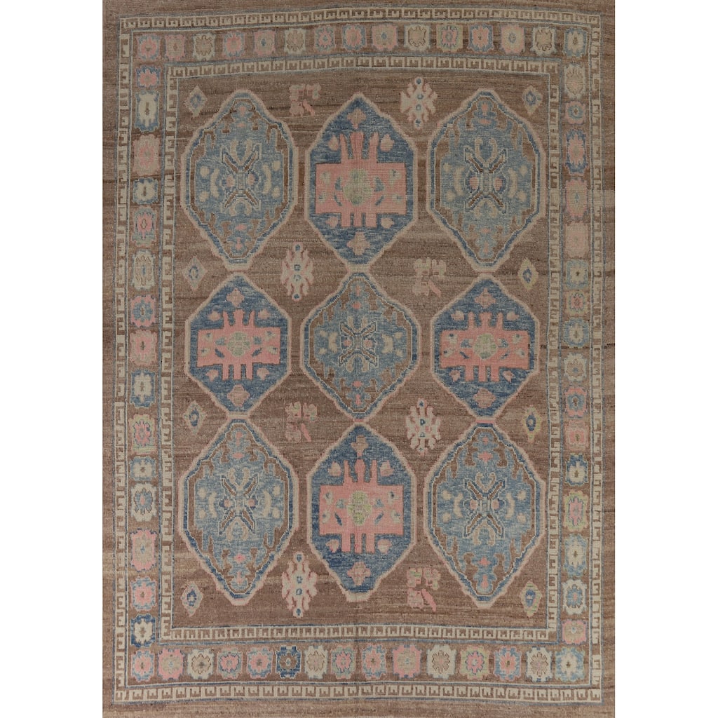 Hand Knotted Oriental 100% Wool Carpet Transitional All-Over Brown Oushak Area Rug - 12' 4'' X 9' 5''