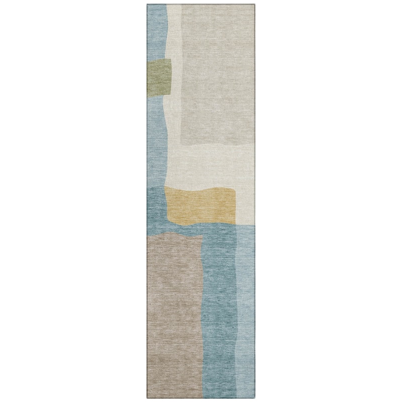 Machine Washable Indoor/ Outdoor Contemporary Blox Chantille Rug