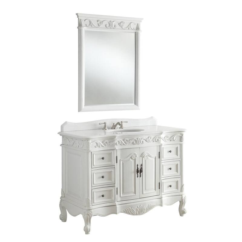 48" Benton Collection Beckham Antique White Bathroom Vanity & Mirror