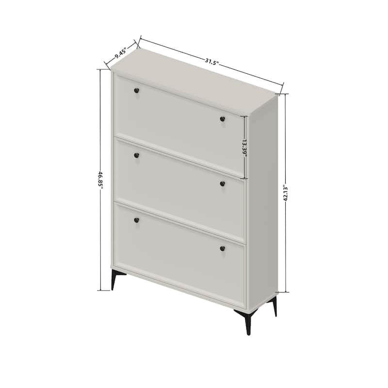 White 3-Drawer Flip-Down Shoe Storage Cabinet Entryway Organizer