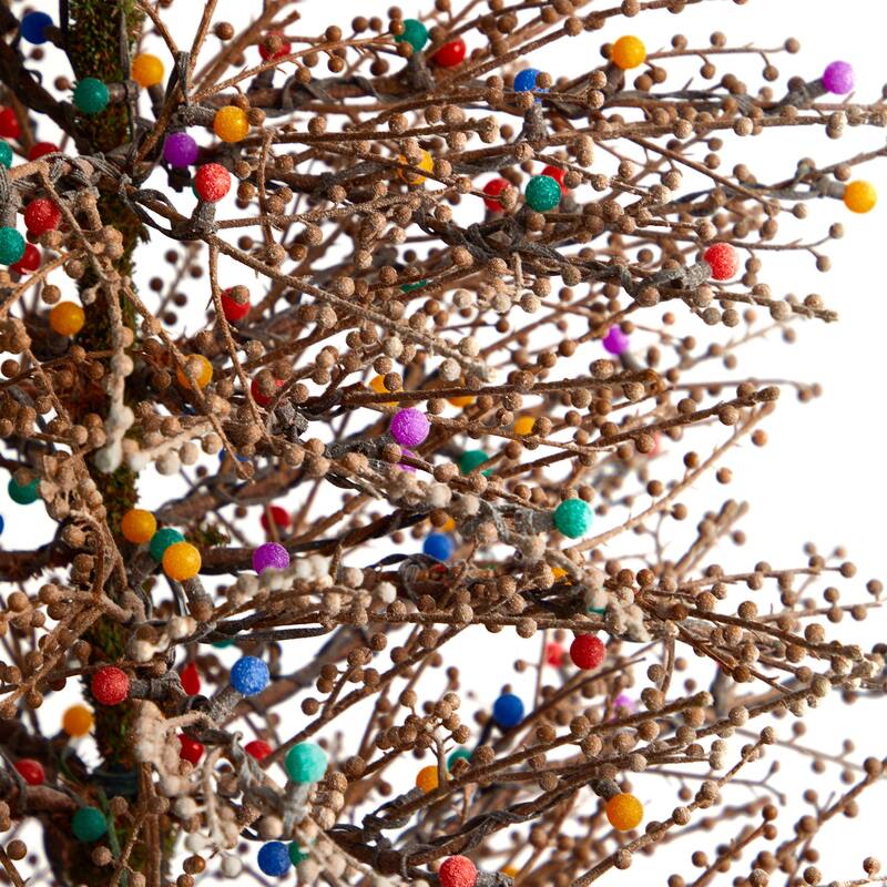 7ft. Frosted Berry Twig Artificial Christmas Tree with 450 Multicolor Gum Ball LED Lights & 1192 Branches - Vibrant X-Mas Tree