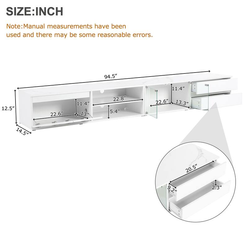 Luxurious LED TV Console for 105" TVs - Faux Marble Tabletop, App-Controlled Lighting & Ample Storage