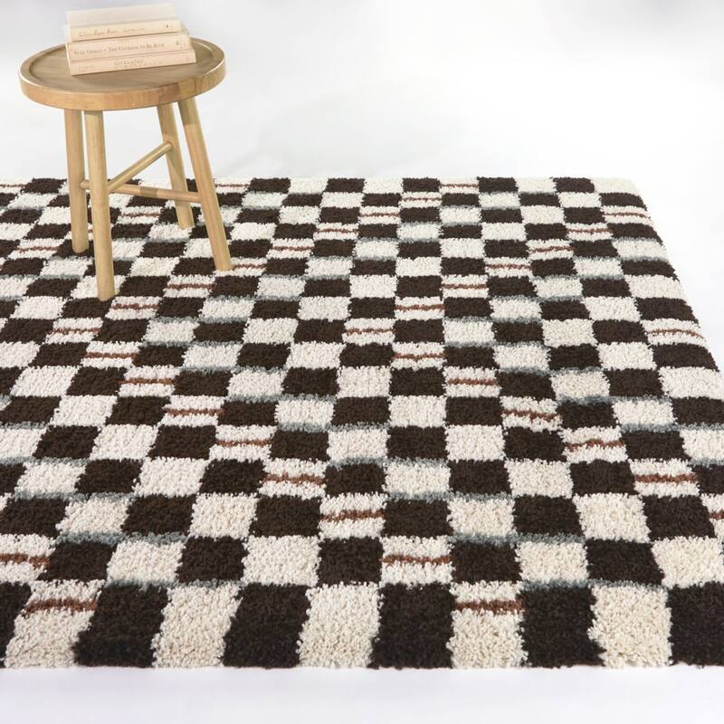 Darien Modern Checkered Area Rug - 5'3" x 7' - Brown - Rectangle