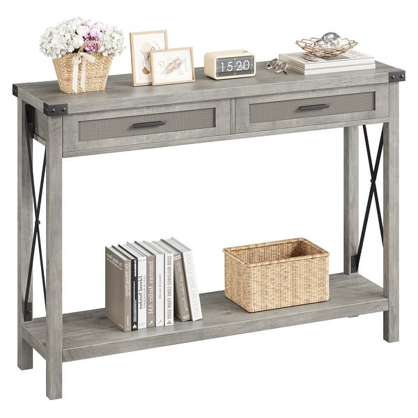Ail Console Table with Storage Shelf Rattan Sofa Table Entry Table for