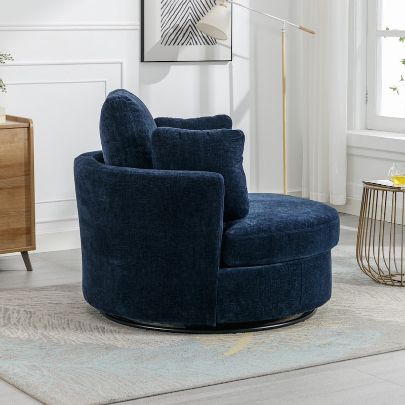 Swivel Accent Barrel Chair and Half Swivel Sofa With 3 Pillows 360 Degree Swivel Round Sofa