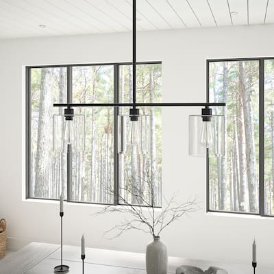 Modern Black 3-Light Unique Linear Design Transparent Cylinder Glass Pendant