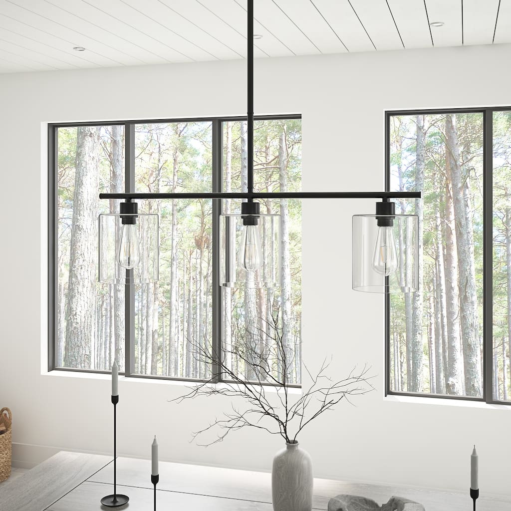 Modern Black 3-Light Unique Linear Design Transparent Cylinder Glass Pendant
