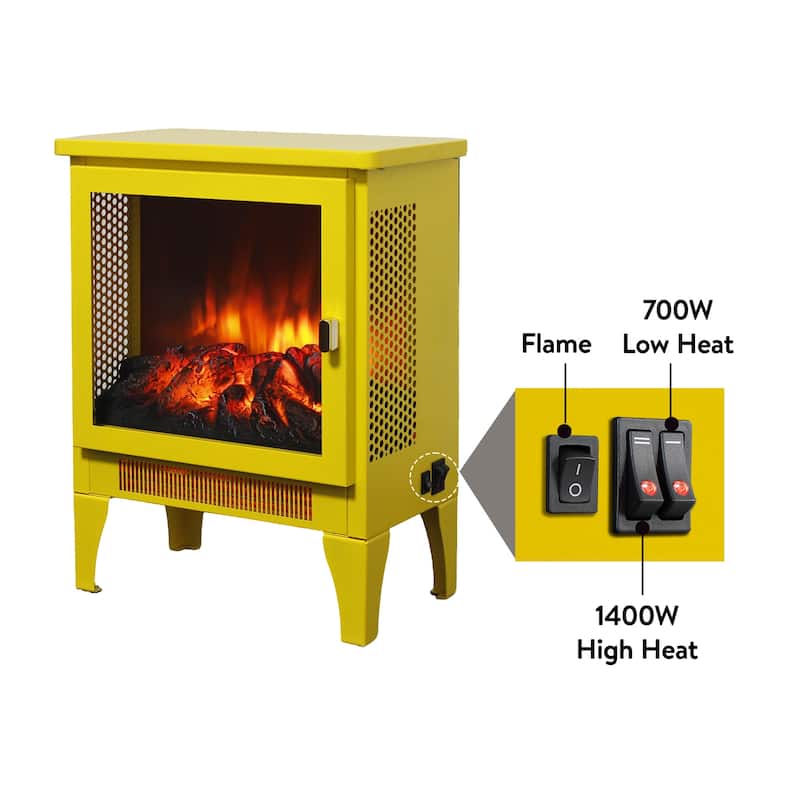 17 inch Freestanding Electric Fireplace Stove heater with 3D Flame effect,Lemon Yellow