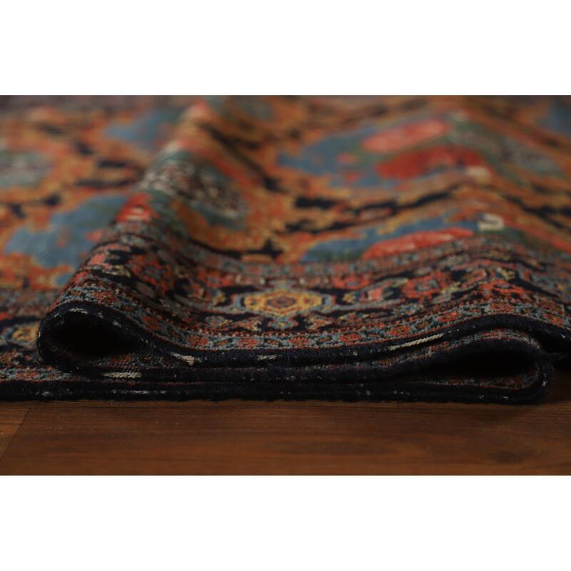 Hand Knotted Oriental 100% Wool Carpet Traditional All-Over Navy Blue & Blues Senneh Runner Rug - 19' 3'' X 3' 5''