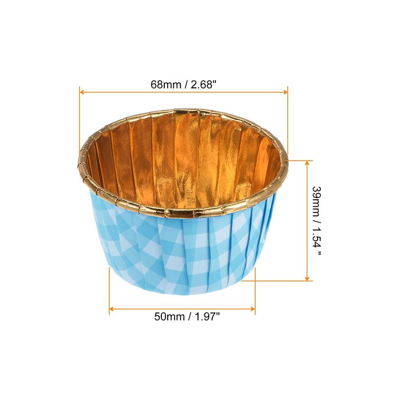 Plaid Cupcake Cups, 50pcs Aluminum Foil Standard Cupcake Liners - Blue Plaid