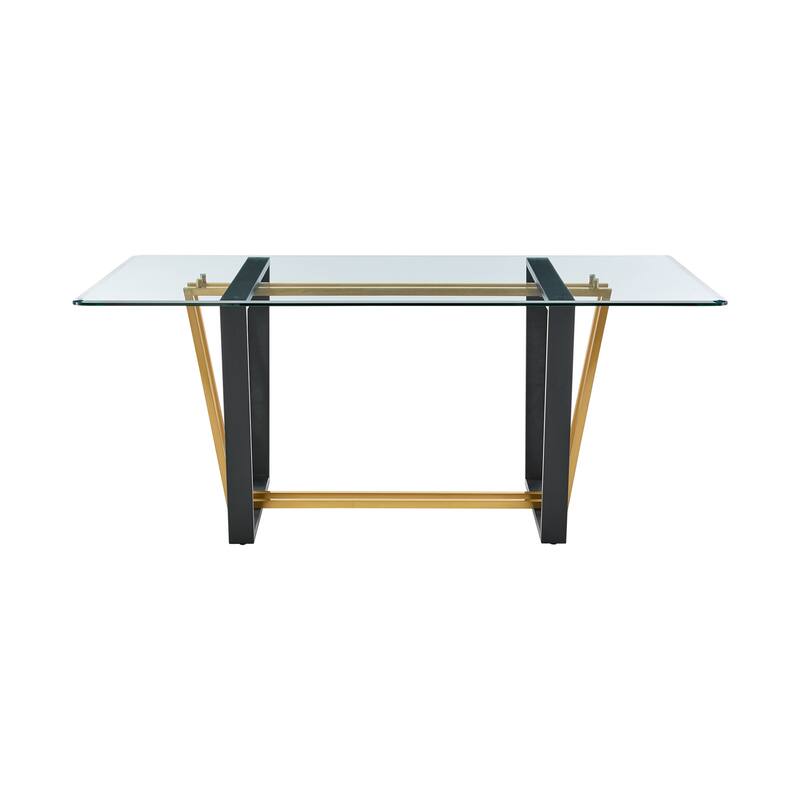 Kai 72 Inch Glass and Black Steel Rectangular Dining Table