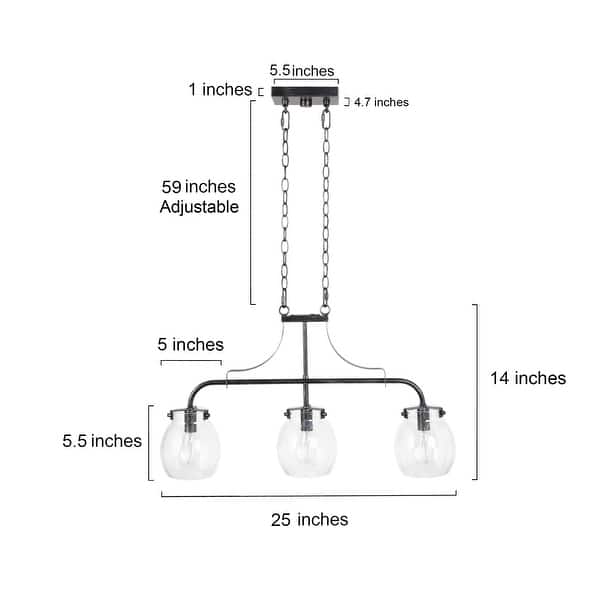 Modern Farmhouse 3-Light Linear Chandelier Seeded Glass Island Lights for Dining Room - L25"x W 5"x H 14"