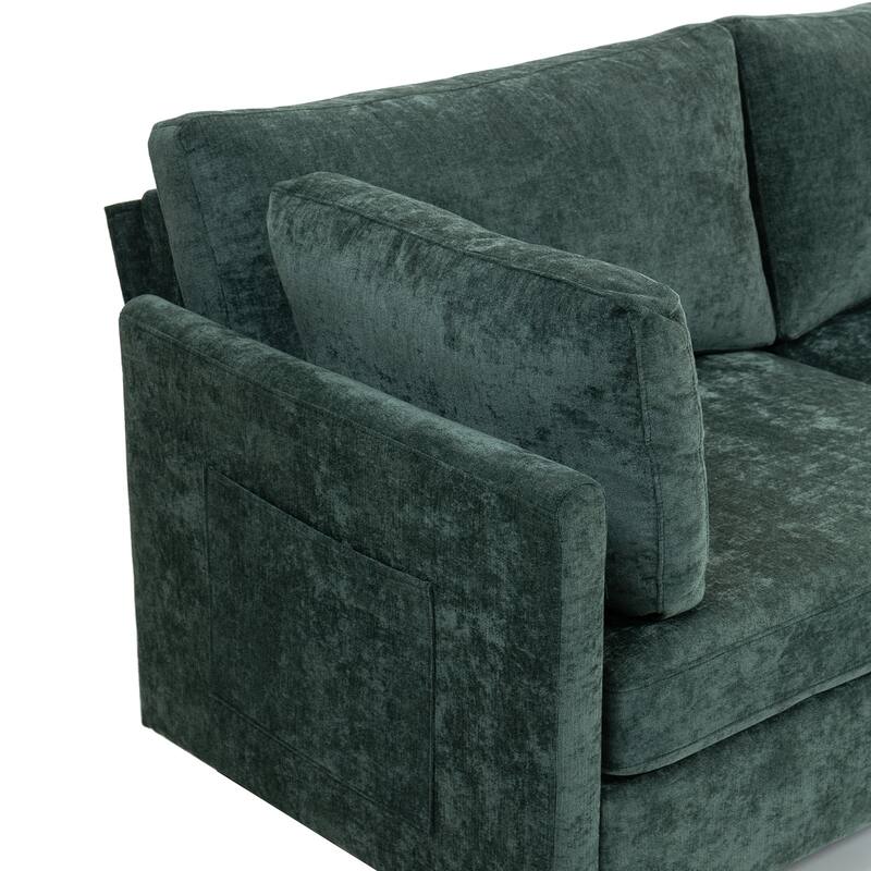 Chenille Modular Sofa, Upholstered Modern 3-Seater Couch with Ultra-Soft Cushions, Side Pocket