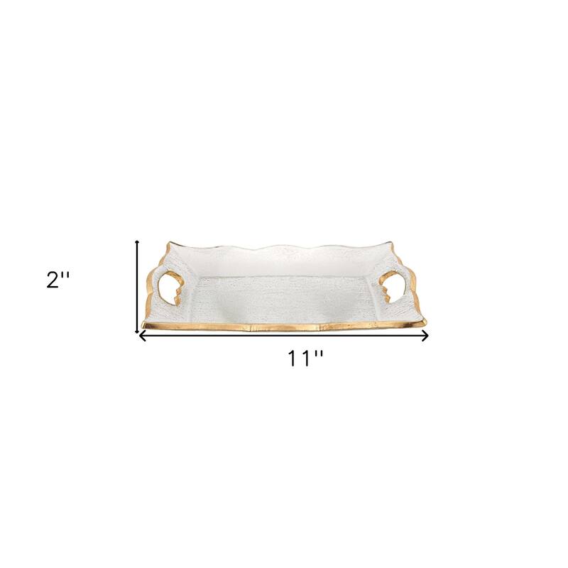 HomeRoots 11" Clear And Gold Seeded Glass Serving Tray With Handles
