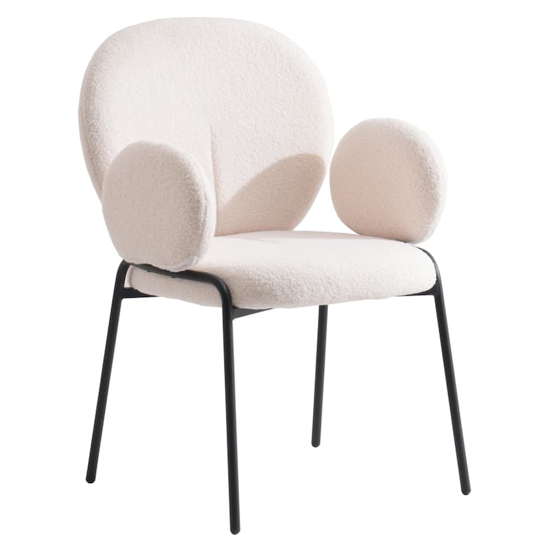 Celestial Modern Boucle Upholstered Accent Dining Chairs with Black Iron Legs and Plush Seating for Living/Dining Room - White