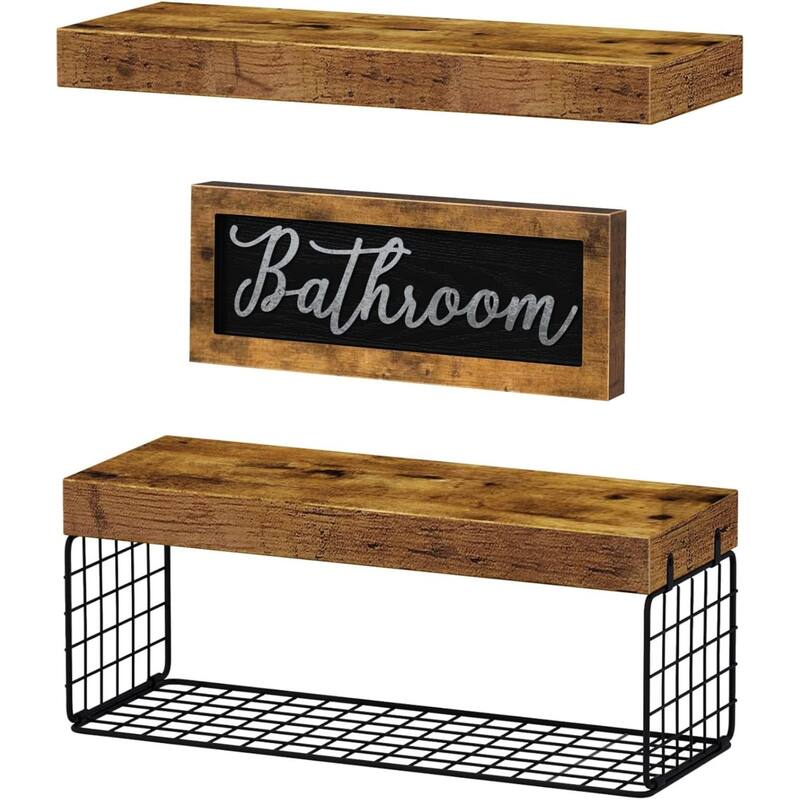 Toilet Bathroom Shelves - Paper Storage Wall Mount, Small Floating Shelves 2+1 Set