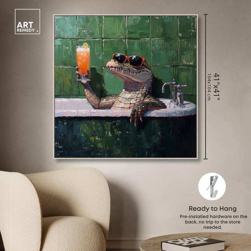 Cocktail Croc I Canvas by Art Remedy