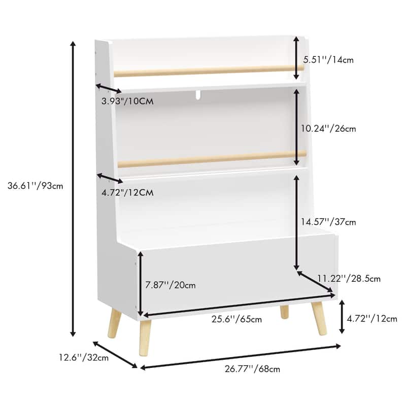 Kids Bookshelf, Book and Magazine Rack, Book Organizer, toy Storage Cabinet Organizer, White聽