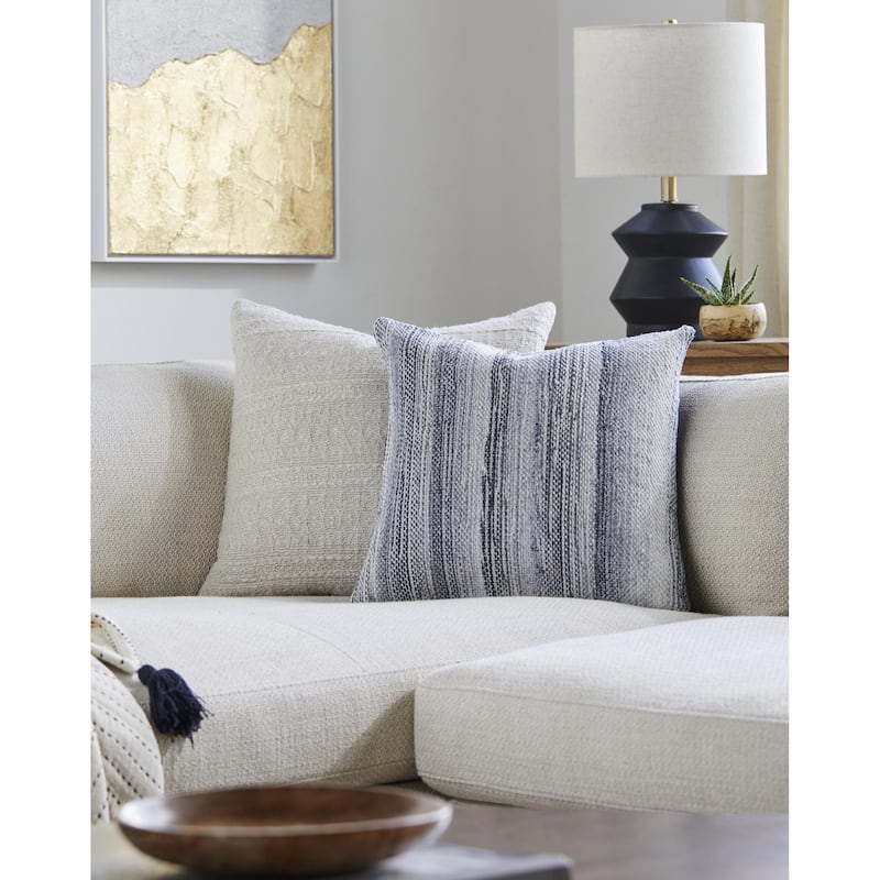 Tye Farmhouse Stripe Decorative Throw Pillow - 18"L x 18"W - Feather Down - Blue/Gray