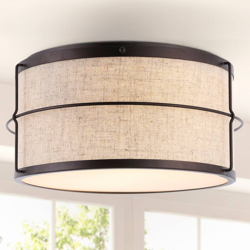 Milo 14" 2-Light Rustic Farmhouse Iron LED Flush Mount, Oil Rubbed Bronze by JONATHAN Y - 2 Light - Light Brown/Oil Rubbed Bronze