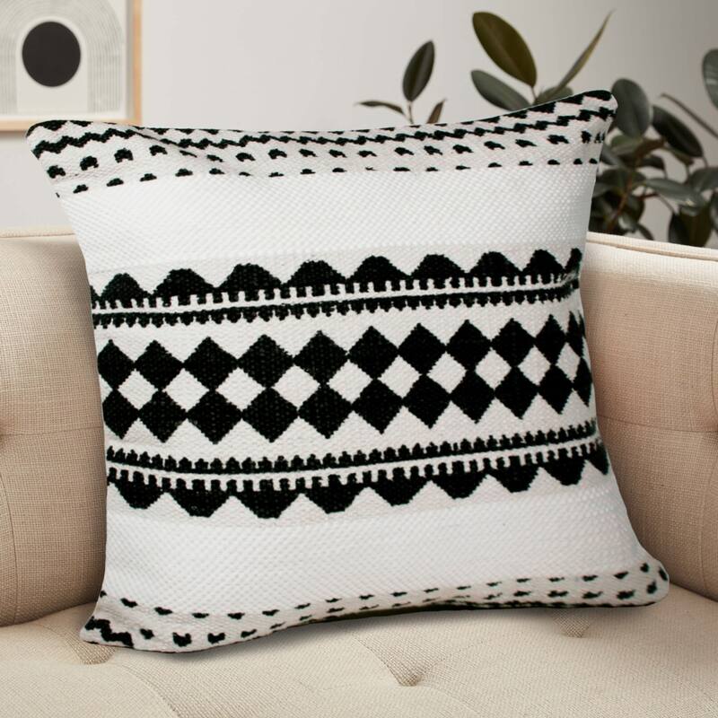 Handwoven Geometric Diamond Throw Pillow Cover - 20" - White and Black
