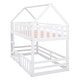 preview thumbnail 33 of 32, Twin over Twin House Bunk Bed with Fence and Door, Grey - Solid Pine Wood, Playful Design with Whimsical Roof and Guardrails