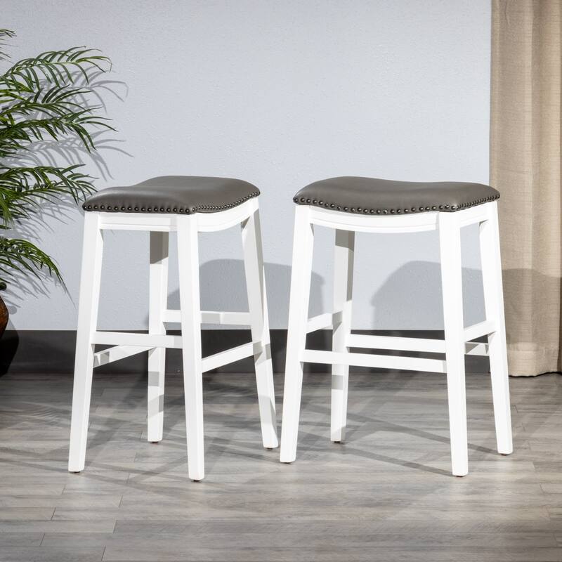 DTY Indoor Living Aurora Saddle Stool -25" Counter Stool, White/Dark Gray PU, Set of 2 - Bar Height - White/ Dark Gray