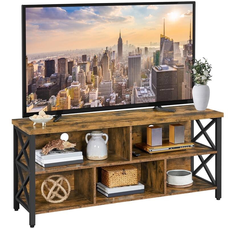 Yaheetech 65 Inch Industrial TV Stand with 5 Storage Cabinets for TVs - Rustic Brown