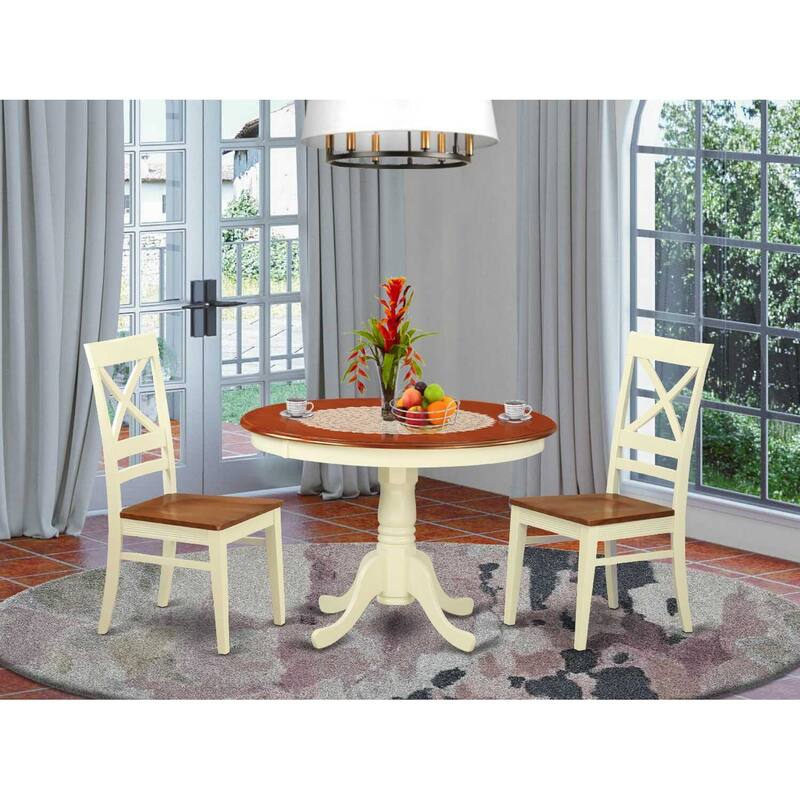 HomeStock 3-Pc Buttermilk and Cherry Solid Wood Top - Round Dining Room Set - Seats 4