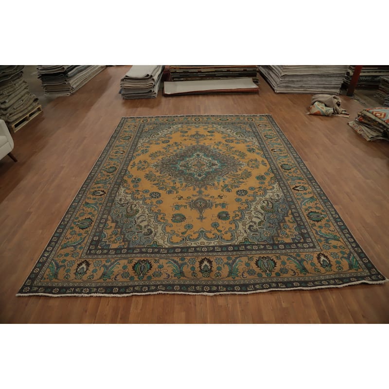 Hand Knotted Oriental 100% Wool Carpet Traditional Floral Oranges & Rust Tabriz Area Rug - 12' 10'' X 9' 9''