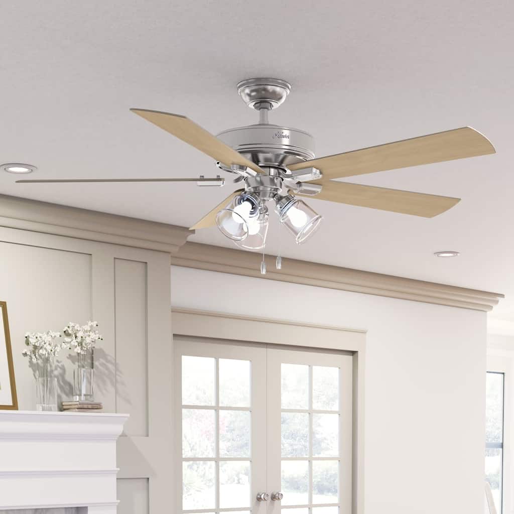 Hunter 60" Crestfield Ceiling Fan w/3-Light LED Light, Pull Chain - Farmhouse, Transitional, Rustic - Exclusive SureSpeed!