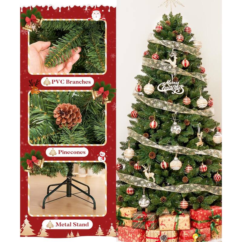 5ft/6ft/7ft Artificial Christmas Tree with Flame-retardant PVC and Metal Base