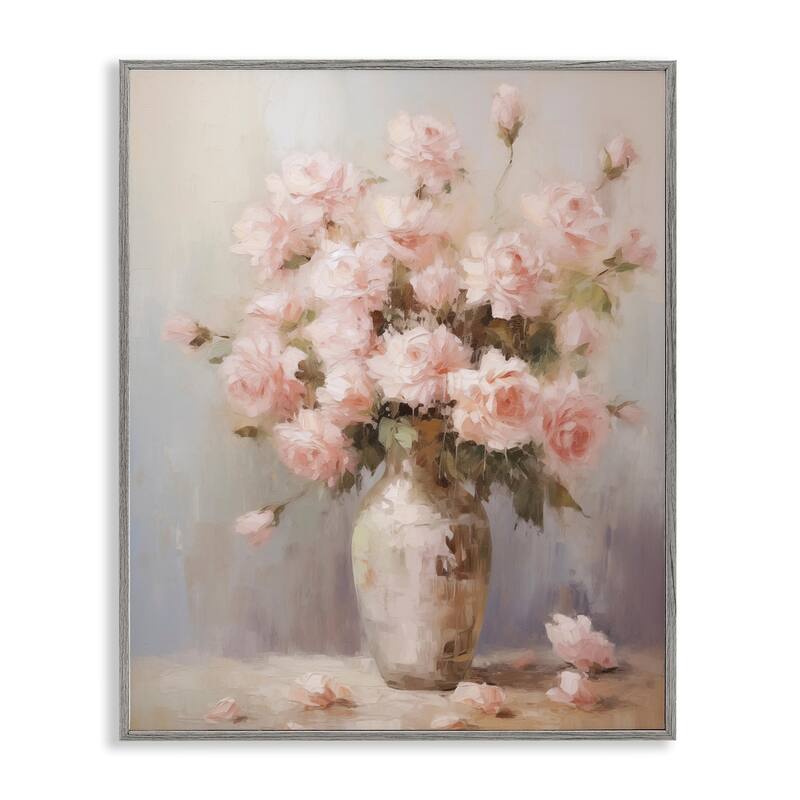Stupell Vase of Soft Pink Roses Framed Giclee Art Design By Arlington Prints - 24 x 30 - Grey
