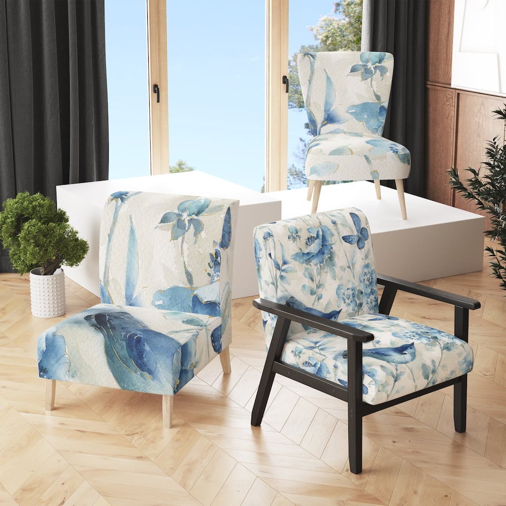 Designart "Indigold Bird Cottage Family II" Upholstered Farmhouse Accent Chair - Arm Chair