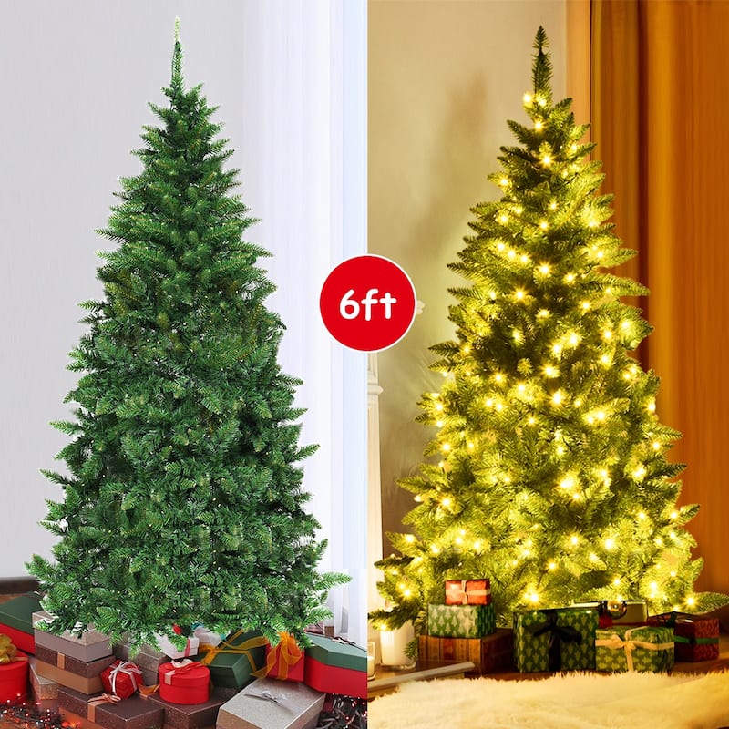 Gymax 6ft LED Pre-lit Half Christmas Tree PVC Artificial Tree w/ 8