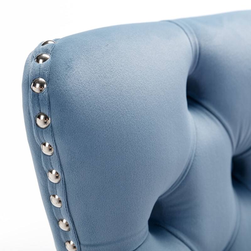 Roomfitters Velvet Counter Height Bar Stools Set of 2, Tufted Upholstered Bar Chairs with Nailhead Trim and Chrome Metal Base