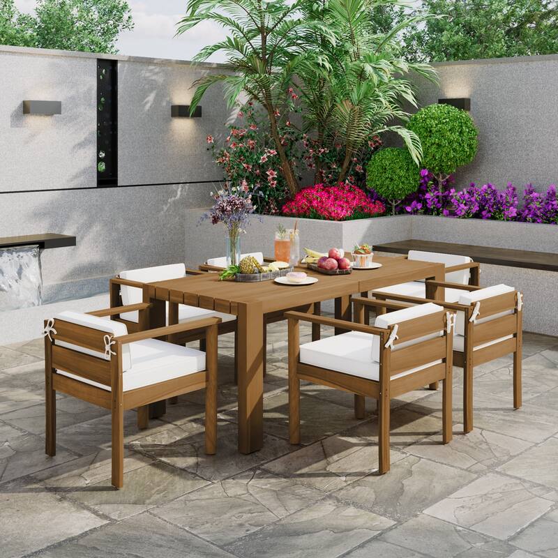 7-Piece Outdoor Patio Dining Table Furniture Set for Backyard, Garden, Poolside