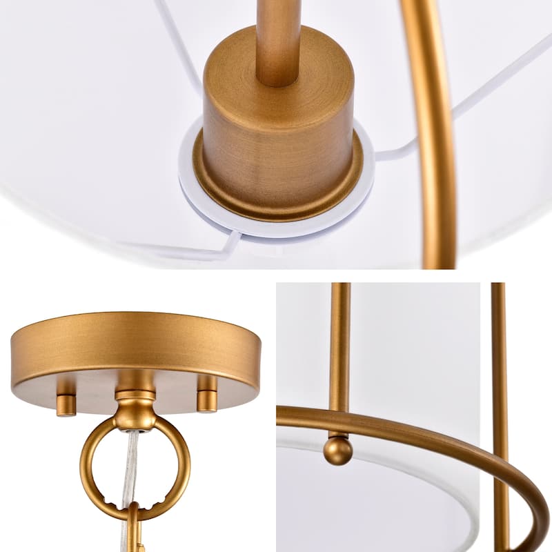 Antique Brass Finish 1-Light 10 in. Cage Pendant with White Fabric Shade