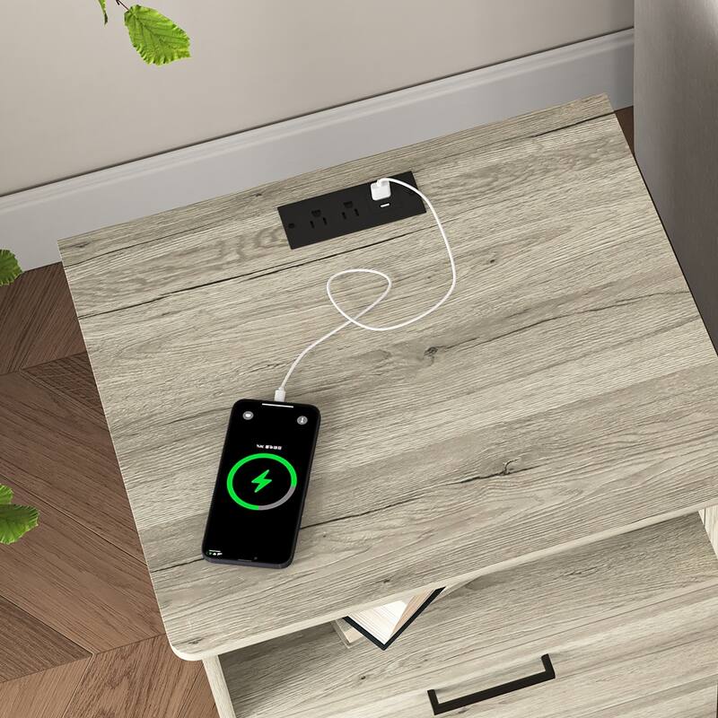 Nightstand with 2 Drawers, Fast Charging Station, USB C, Bedside Table