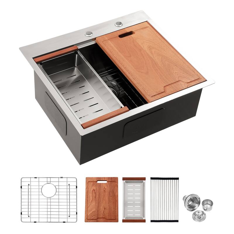 Drop-In 16 Gauge Single Bowl Stainless Steel Kitchen Sink in Brushed Nickel