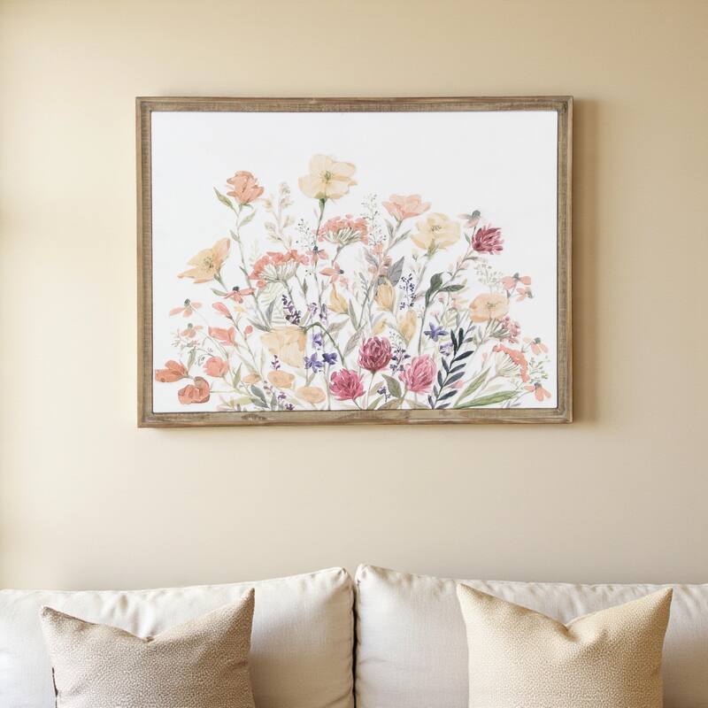 HomeRoots 24" X 32" Natural And White Flower Bouquet Metal And Wood Framed Art - White/Natural - 32.00 in. x 24.25 in.  x 1.50 in.