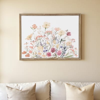 HomeRoots 24" X 32" Natural And White Flower Bouquet Metal And Wood Framed Art