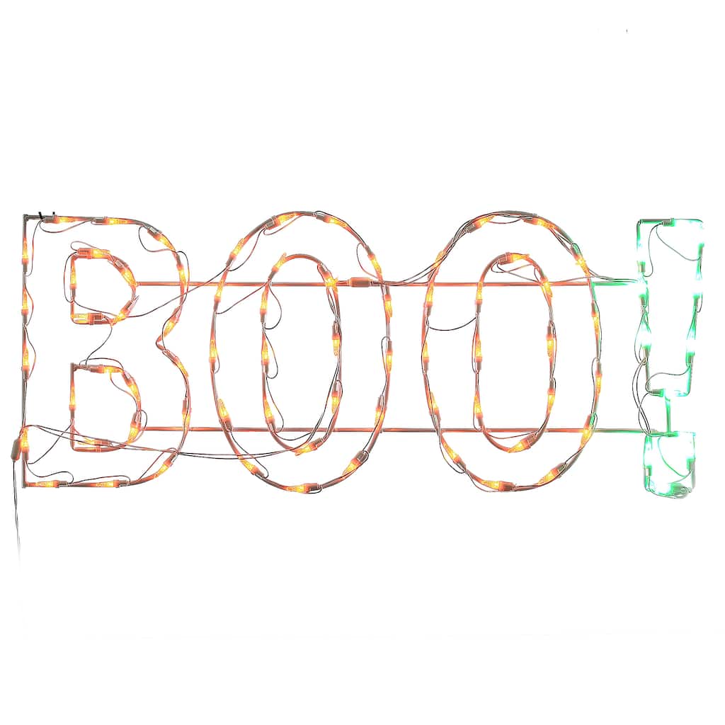 National Tree Company Halloween Lighted Sign Decoration, White, 'BOO!',LED Lights, Plug In, 3 Feet